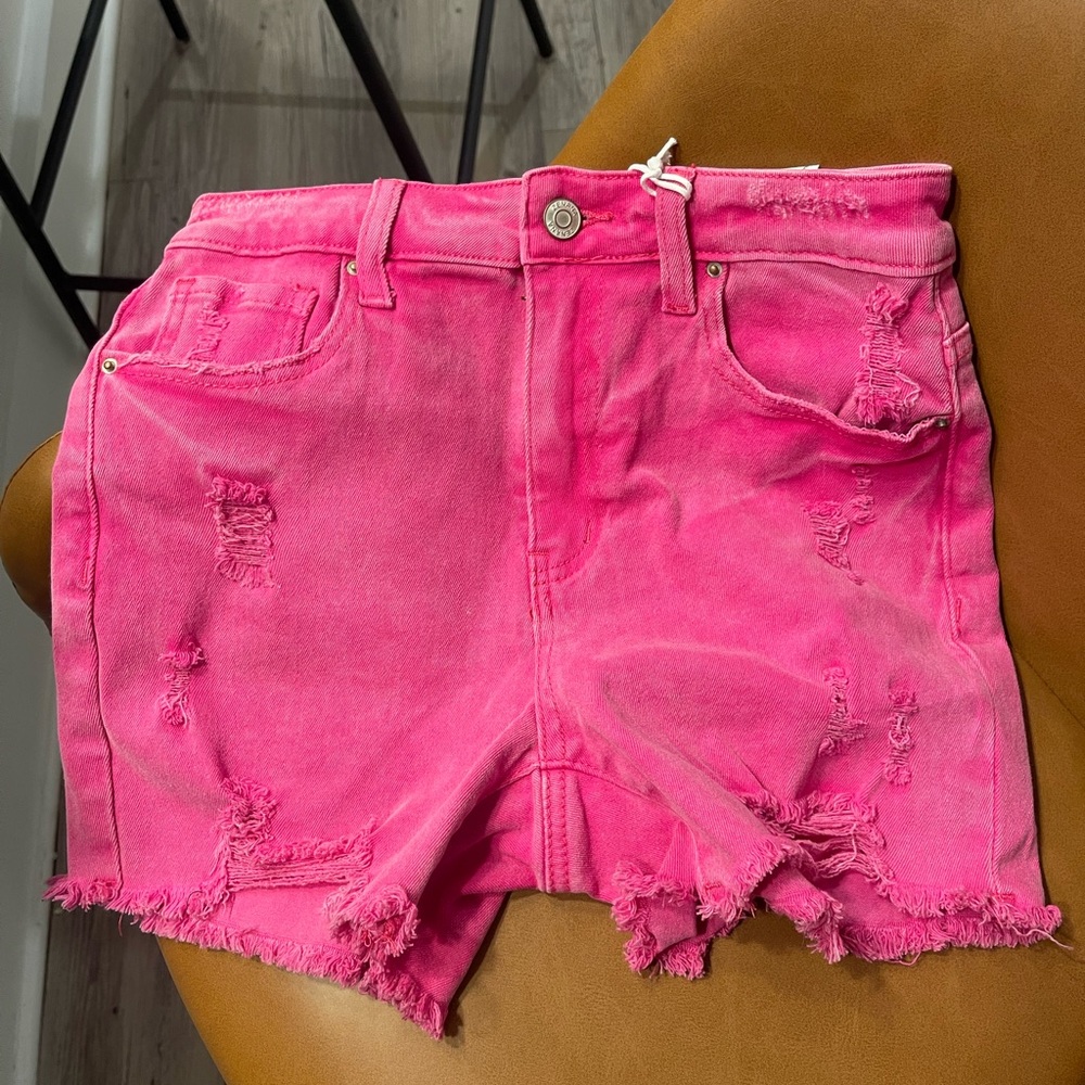 Zenana Outfitters Hot Pink Distressed Jean Shorts